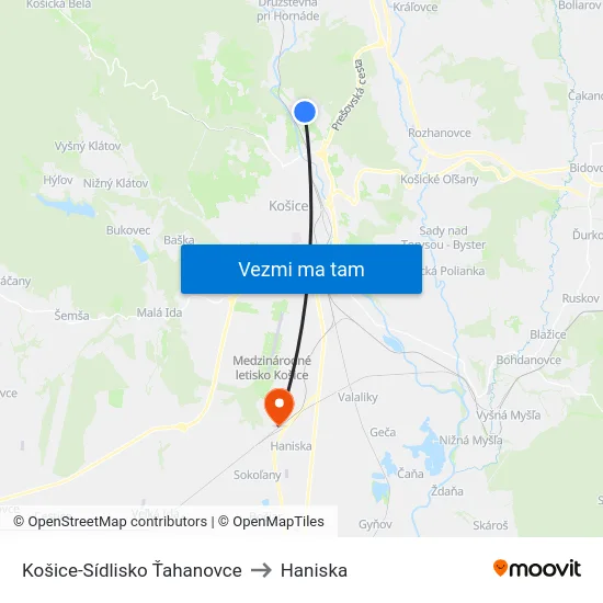 Košice-Sídlisko Ťahanovce to Haniska map