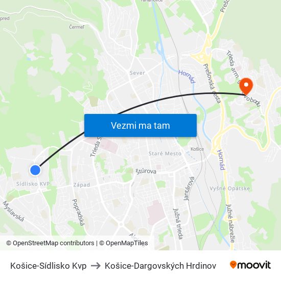 Košice-Sídlisko Kvp to Košice-Dargovských Hrdinov map