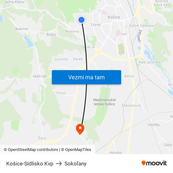 Košice-Sídlisko Kvp to Sokoľany map