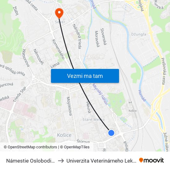 Námestie Osloboditeľov to Univerzita Veterinárneho Lekárstva map