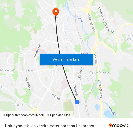 Holubyho to Univerzita Veterinárneho Lekárstva map