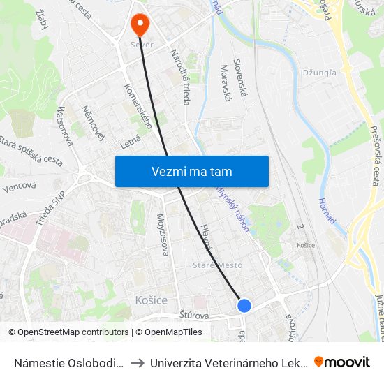 Námestie Osloboditeľov to Univerzita Veterinárneho Lekárstva map