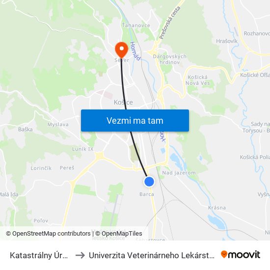 Katastrálny Úrad to Univerzita Veterinárneho Lekárstva map