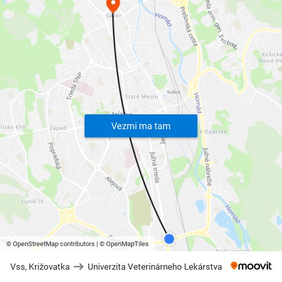 Vss, Križovatka to Univerzita Veterinárneho Lekárstva map