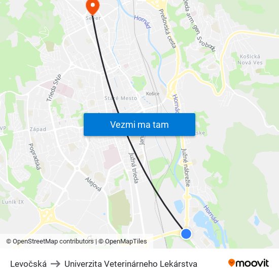 Levočská to Univerzita Veterinárneho Lekárstva map