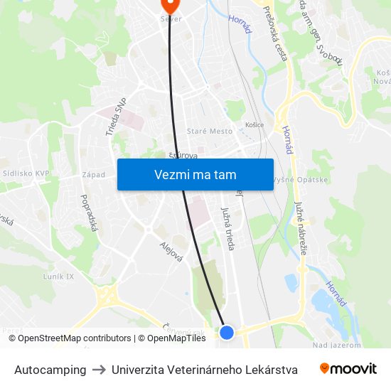 Autocamping to Univerzita Veterinárneho Lekárstva map