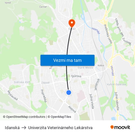 Idanská to Univerzita Veterinárneho Lekárstva map