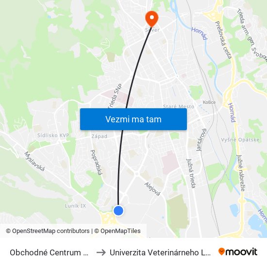 Obchodné Centrum Optima to Univerzita Veterinárneho Lekárstva map