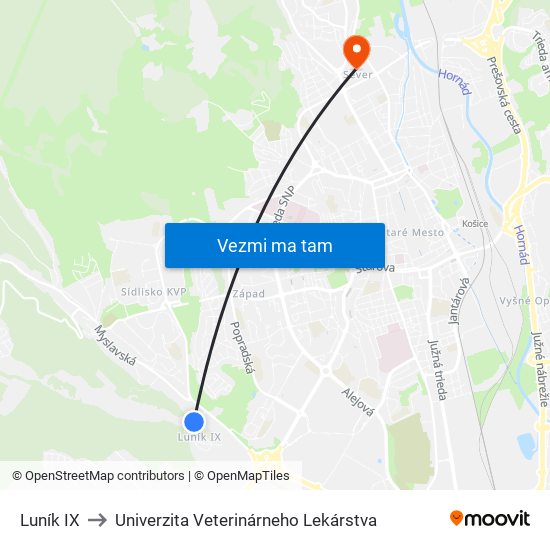 Luník IX to Univerzita Veterinárneho Lekárstva map