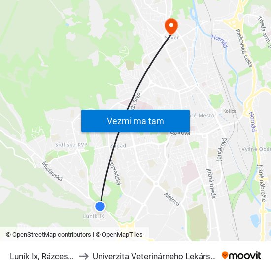 Luník Ix, Rázcestie to Univerzita Veterinárneho Lekárstva map