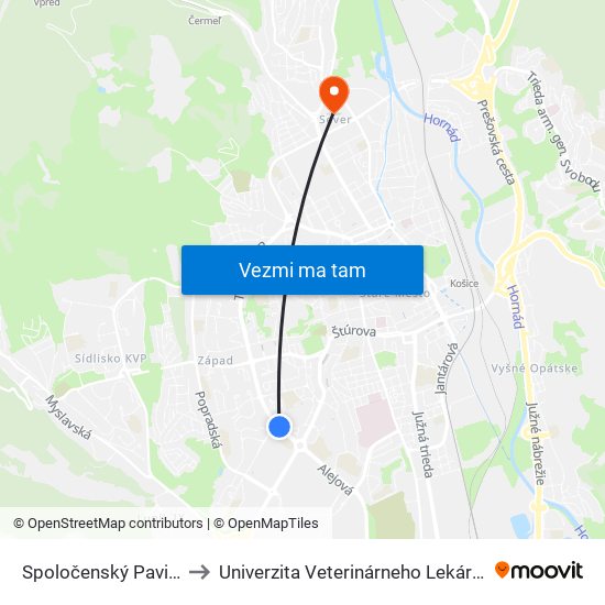 Spoločenský Pavilón to Univerzita Veterinárneho Lekárstva map