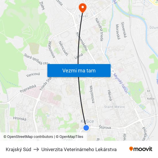 Krajský Súd to Univerzita Veterinárneho Lekárstva map