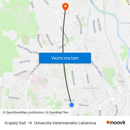 Krajský Súd to Univerzita Veterinárneho Lekárstva map