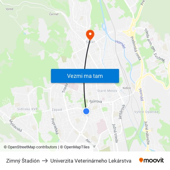 Zimný Štadión to Univerzita Veterinárneho Lekárstva map