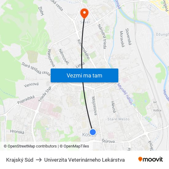 Krajský Súd to Univerzita Veterinárneho Lekárstva map