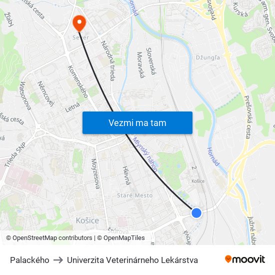 Palackého to Univerzita Veterinárneho Lekárstva map