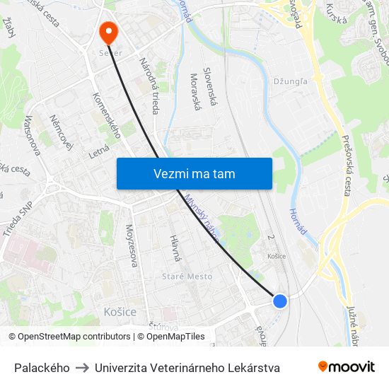 Palackého to Univerzita Veterinárneho Lekárstva map