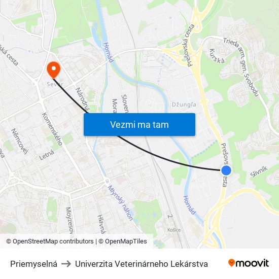 Priemyselná to Univerzita Veterinárneho Lekárstva map