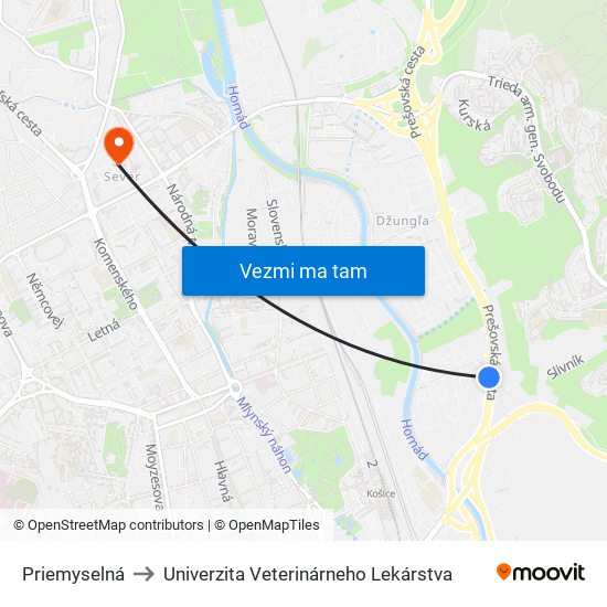 Priemyselná to Univerzita Veterinárneho Lekárstva map