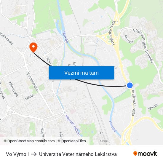 Vo Výmoli to Univerzita Veterinárneho Lekárstva map