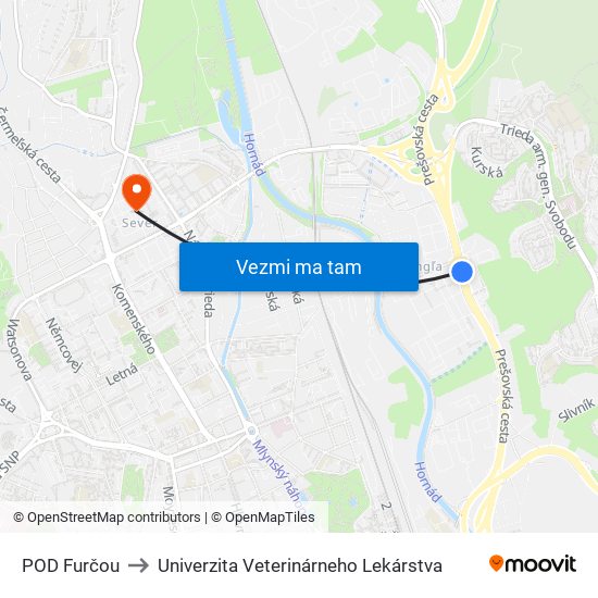 POD Furčou to Univerzita Veterinárneho Lekárstva map