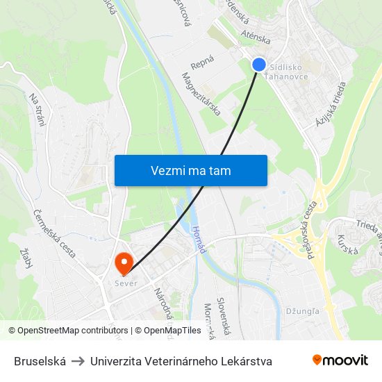 Bruselská to Univerzita Veterinárneho Lekárstva map