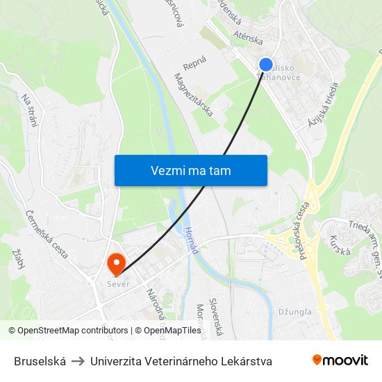 Bruselská to Univerzita Veterinárneho Lekárstva map