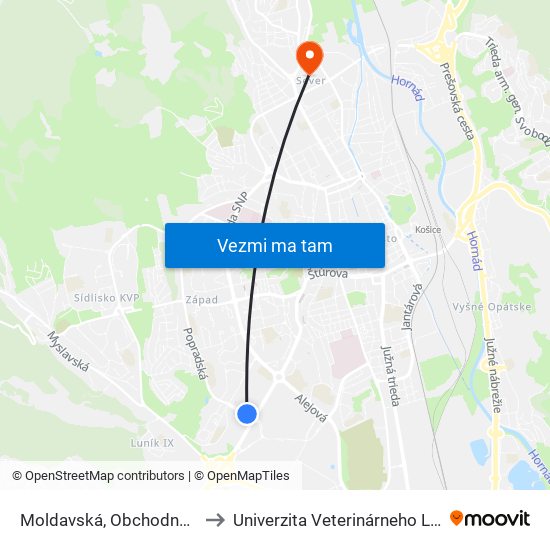 Moldavská, Obchodné Centrá to Univerzita Veterinárneho Lekárstva map