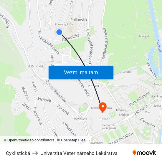 Cyklistická to Univerzita Veterinárneho Lekárstva map