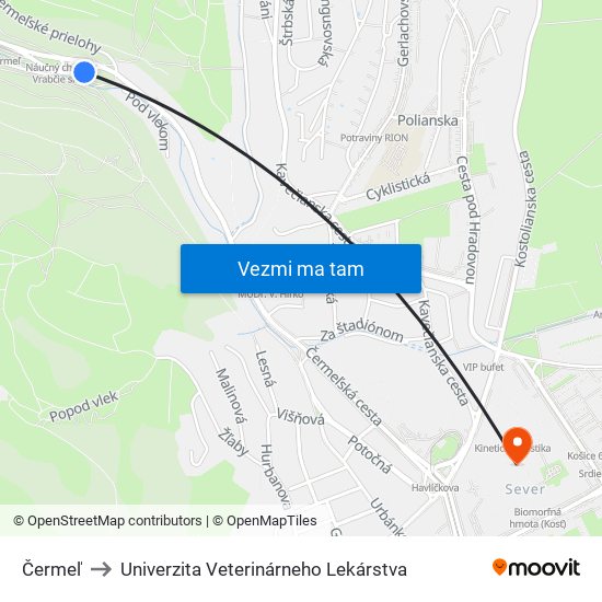 Čermeľ to Univerzita Veterinárneho Lekárstva map