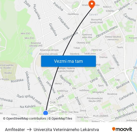 Amfiteáter to Univerzita Veterinárneho Lekárstva map