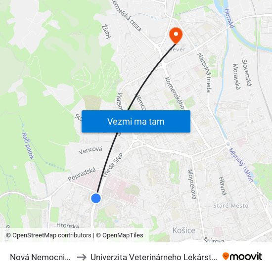 Nová Nemocnica to Univerzita Veterinárneho Lekárstva map