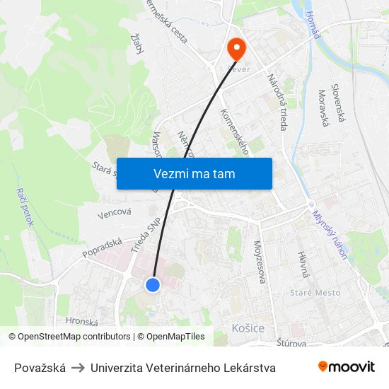 Považská to Univerzita Veterinárneho Lekárstva map