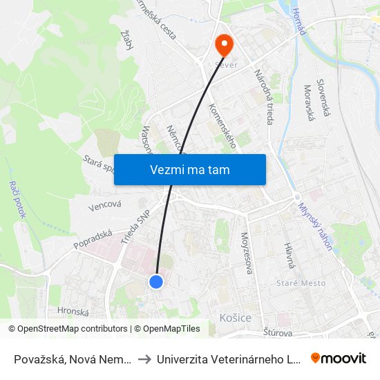 Považská, Nová Nemocnica to Univerzita Veterinárneho Lekárstva map