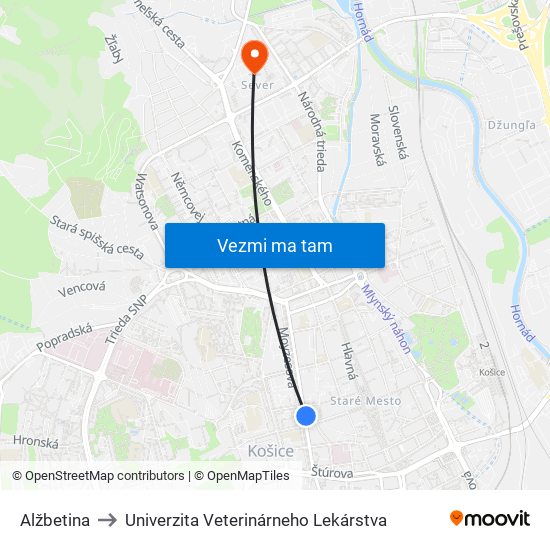 Alžbetina to Univerzita Veterinárneho Lekárstva map