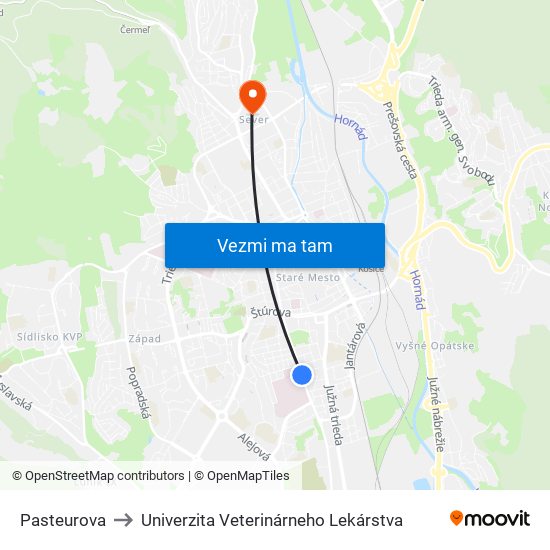 Pasteurova to Univerzita Veterinárneho Lekárstva map