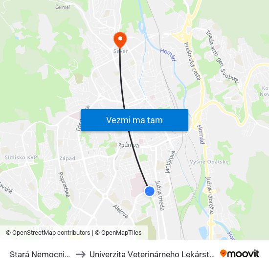 Stará Nemocnica to Univerzita Veterinárneho Lekárstva map