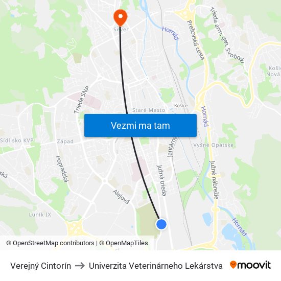 Verejný Cintorín to Univerzita Veterinárneho Lekárstva map