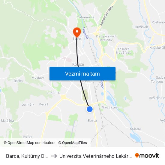 Barca, Kultúrny Dom to Univerzita Veterinárneho Lekárstva map