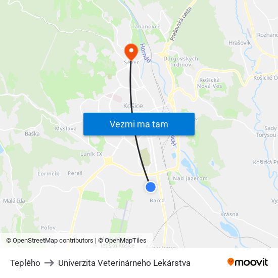 Teplého to Univerzita Veterinárneho Lekárstva map