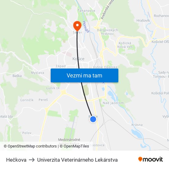 Hečkova to Univerzita Veterinárneho Lekárstva map