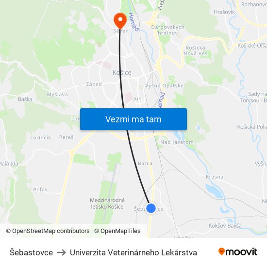 Šebastovce to Univerzita Veterinárneho Lekárstva map