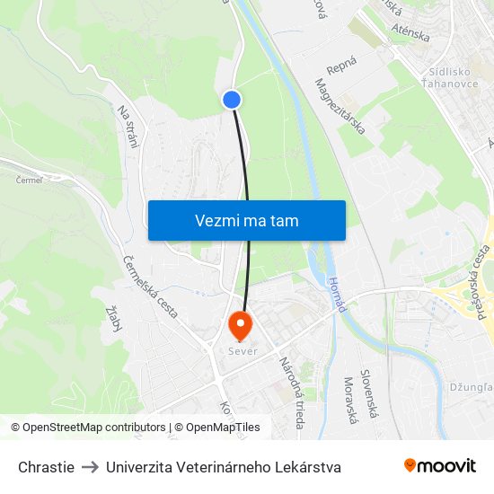 Chrastie to Univerzita Veterinárneho Lekárstva map