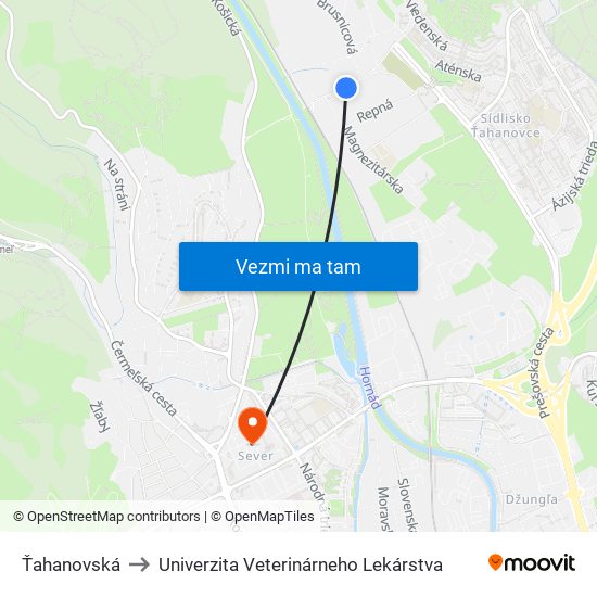 Ťahanovská to Univerzita Veterinárneho Lekárstva map