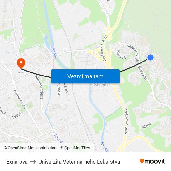 Exnárova to Univerzita Veterinárneho Lekárstva map