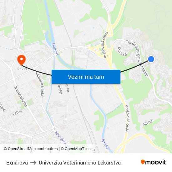 Exnárova to Univerzita Veterinárneho Lekárstva map