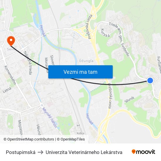 Postupimská to Univerzita Veterinárneho Lekárstva map