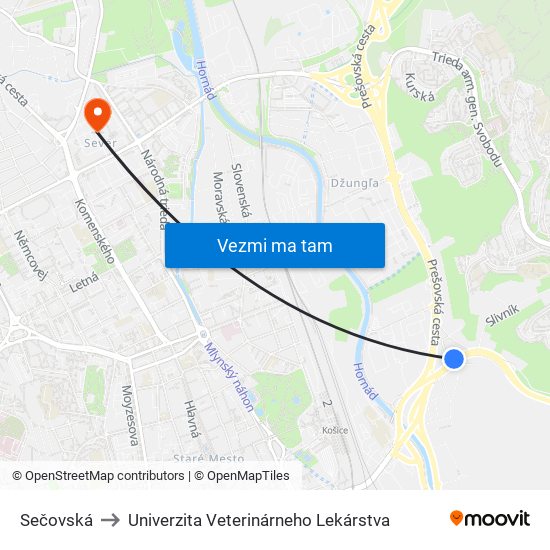 Sečovská to Univerzita Veterinárneho Lekárstva map