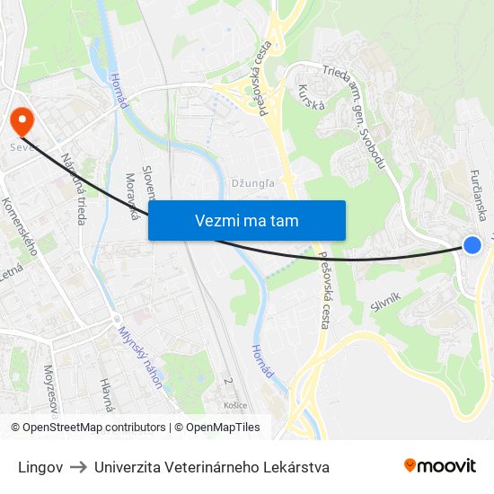 Lingov to Univerzita Veterinárneho Lekárstva map