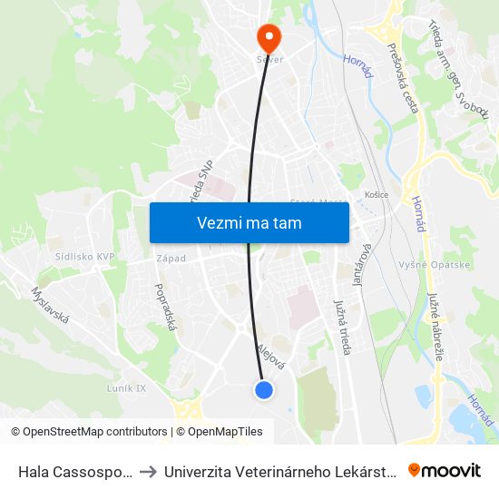 Hala Cassosport to Univerzita Veterinárneho Lekárstva map